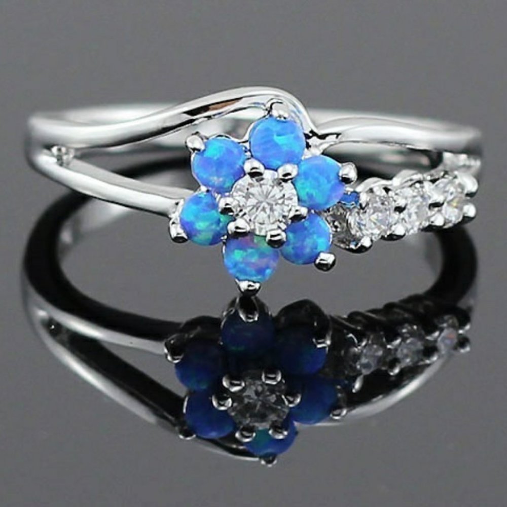 Blue Opal Flower Ring
